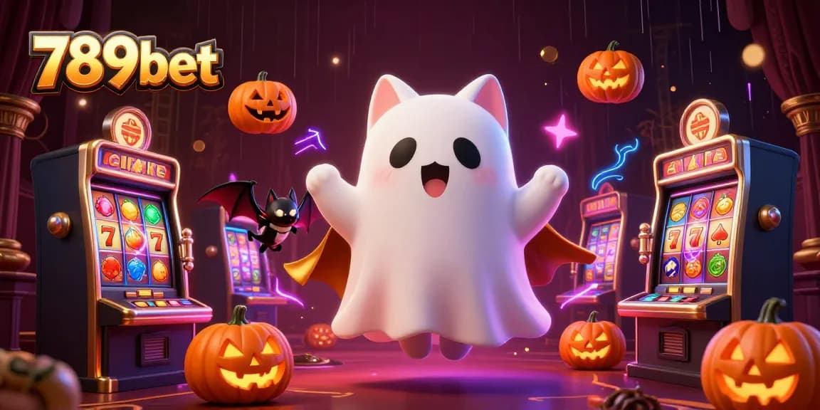 Experience thrilling moments at 789bet with a ghost cat and jackpot symbols lighting up the haunted casino.