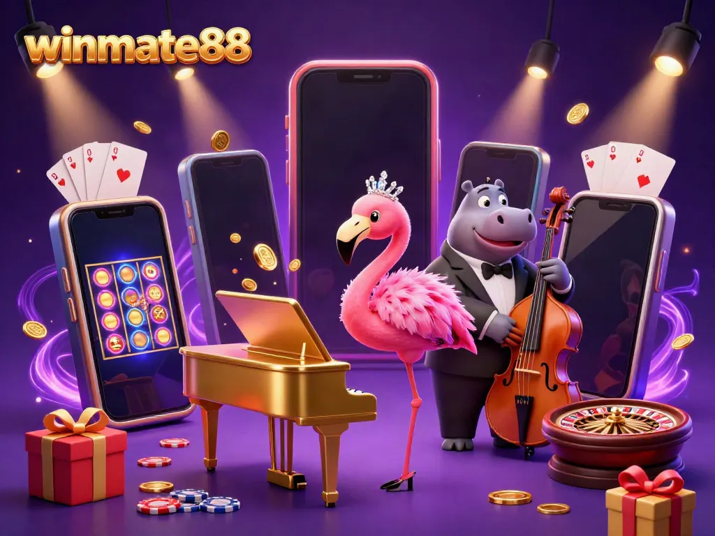Experience excitement at winmate88 with vibrant casino characters and dynamic gaming elements.