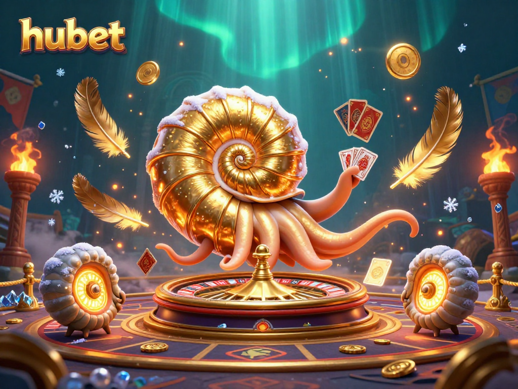 Experience thrilling betting action at hubet with ancient nautilus and glowing companions in a vibrant casino scene.