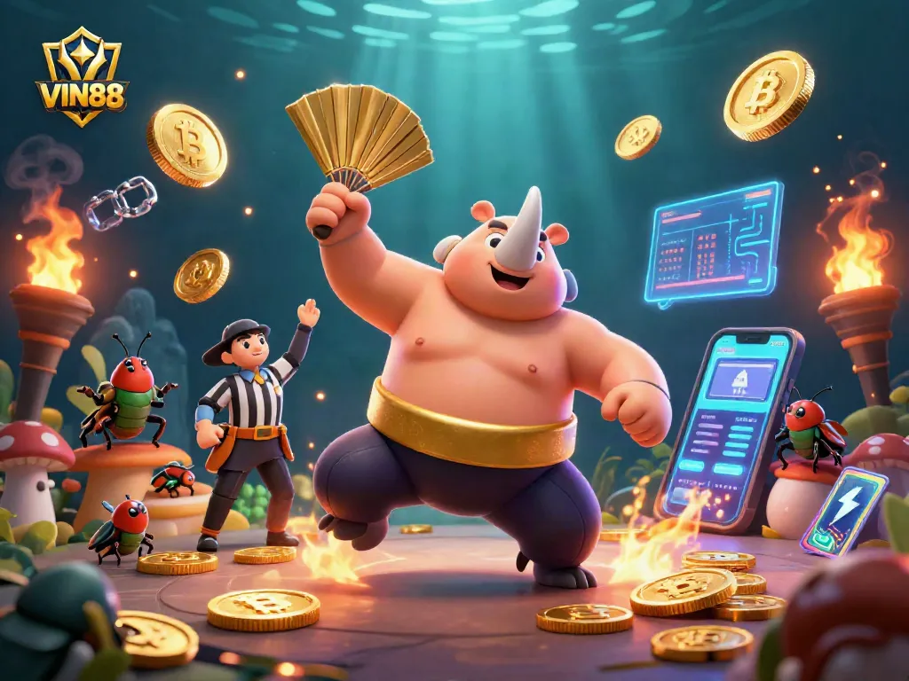 Experience vibrant gaming action with VIN88 in this detailed 3D illustration featuring a unique beetle-themed casino.