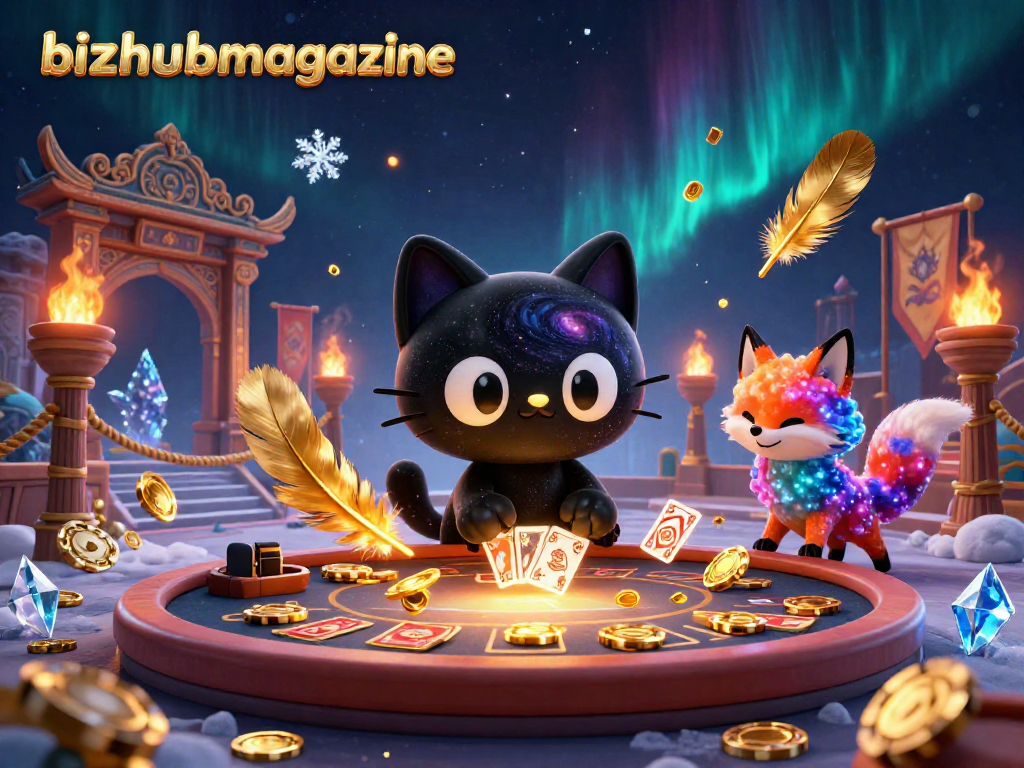 Experience exhilarating gaming at bizhubmagazine’s cosmic casino with a captivating black hole cat and nebula fox.
