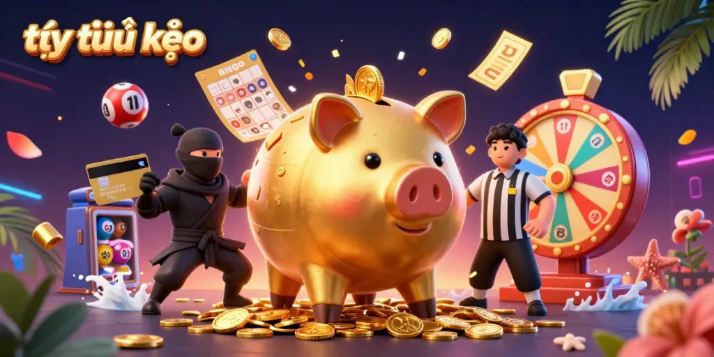 Celebrate winning strategies with vibrant tỷ lệ kèo-themed casino illustration showcasing dynamic elements of betting.