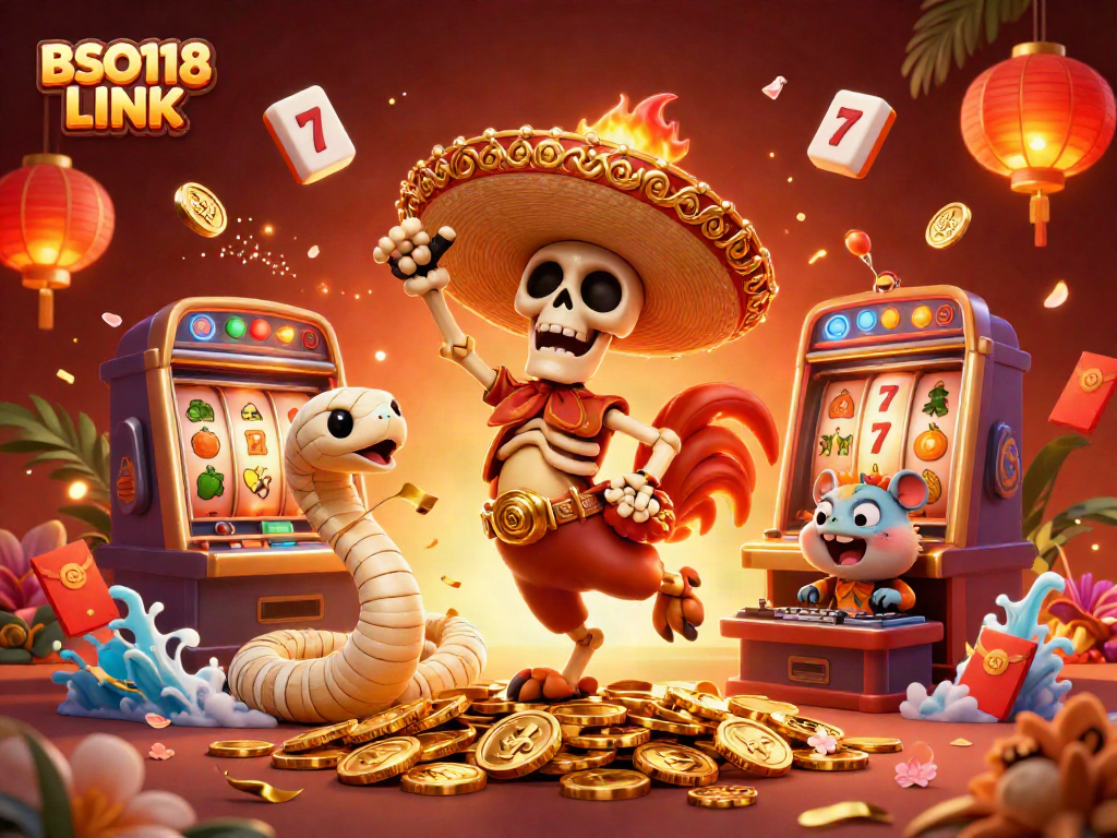 Join the excitement with BSO118 LINK featuring a dynamic victory dance in a vibrant casino scene.