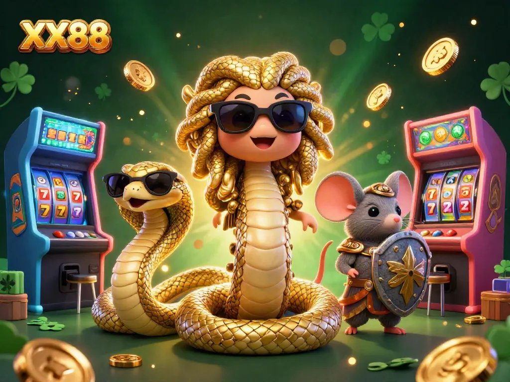 Experience thrilling gameplay at XX88 with cute Medusa, a warrior mouse, and casino elements.