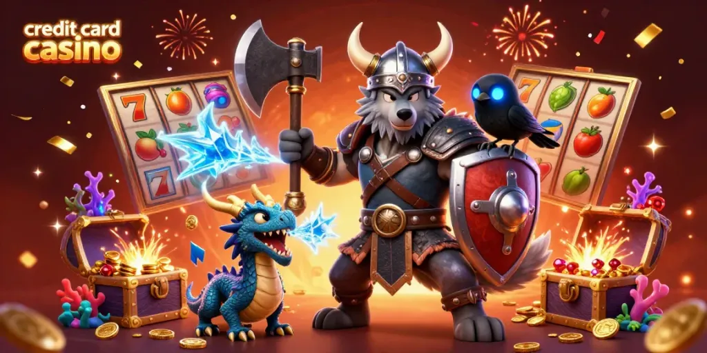 Engaging scene at a credit card casino with characters and dynamic gaming elements.