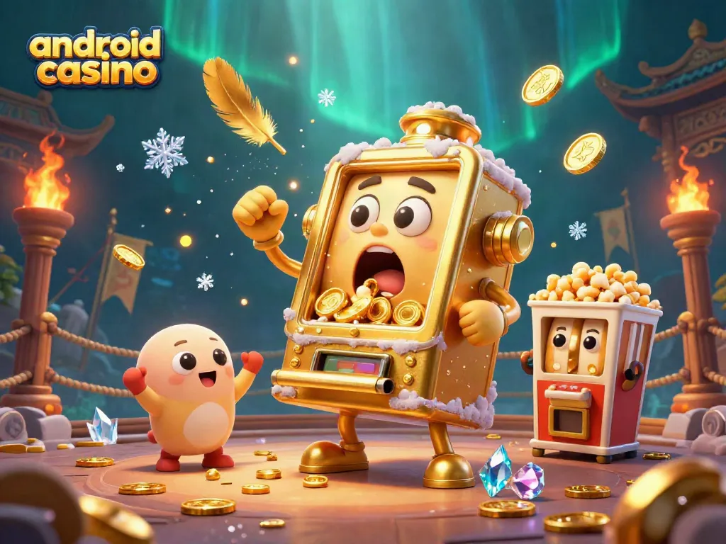 Watch the golden slot machine hit the jackpot in this vibrant android casino illustration.