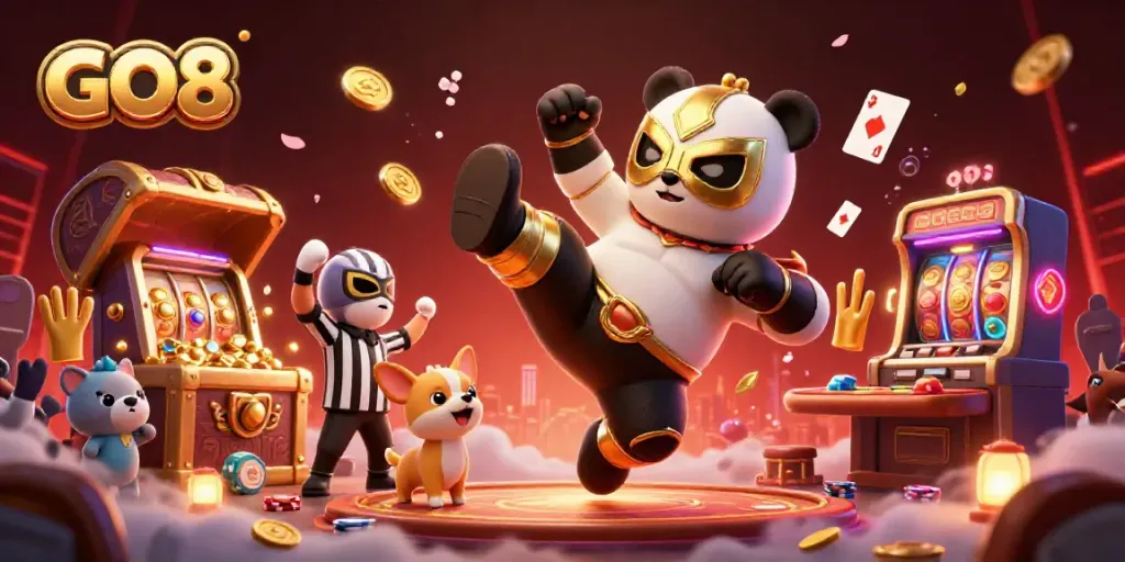Engage in the excitement of GO8 gaming with a lively scene of animals celebrating a casino atmosphere.