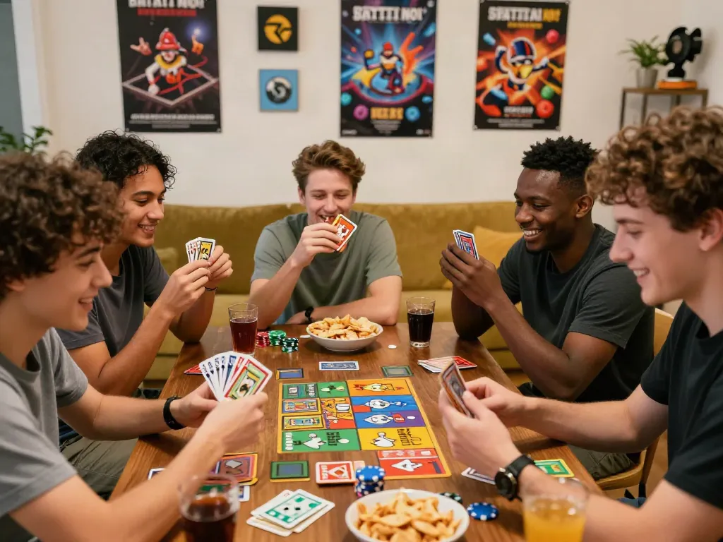 Friends enjoying a lively game of 3 Patti no1 in a cozy setting.