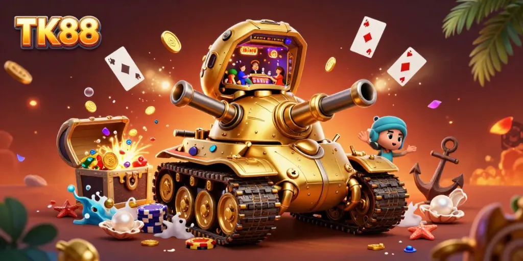 Engage with TK88's vibrant online casino experience, illustrated in stunning 3D action.