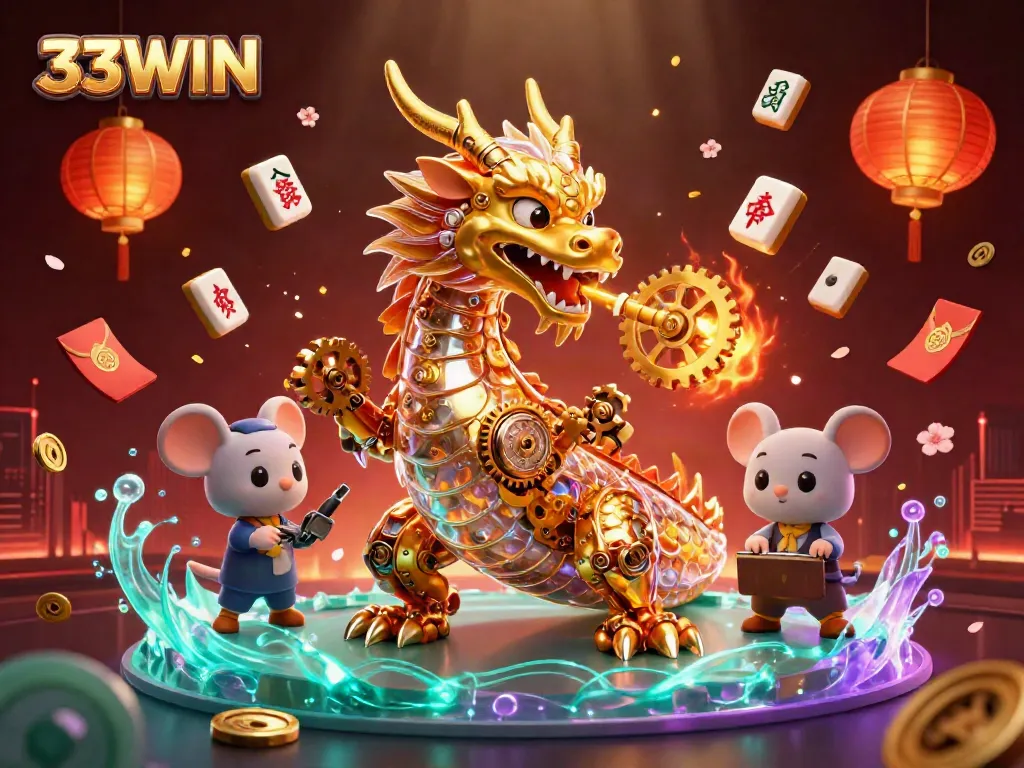 Experience the thrill of gaming with the golden dragon and vibrant elements at 33WIN casino.