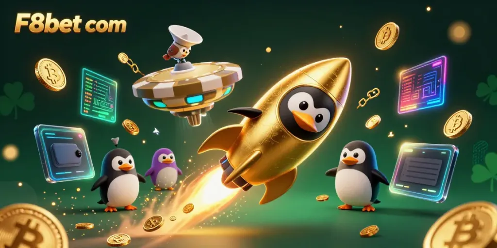 Experience thrilling gameplay at F8bet com with a vibrant 3D casino-themed illustration.
