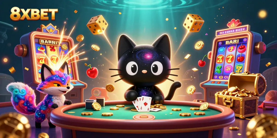 Experience the excitement of 8XBET with vibrant casino illustrations featuring captivating characters and games.