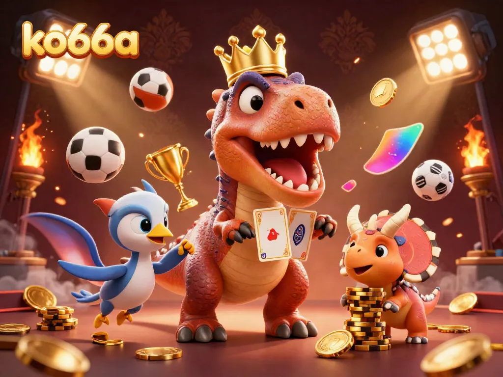 Experience thrilling gameplay at ko66a with a dynamic casino illustration of T-Rex, pterodactyl, and triceratops.
