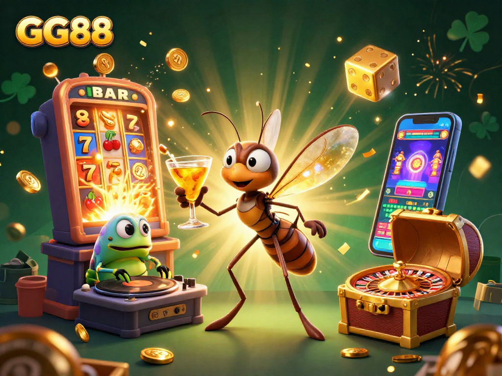 Experience the excitement of GG88 with a lively 3D casino scene featuring unique characters and dynamic gaming elements.