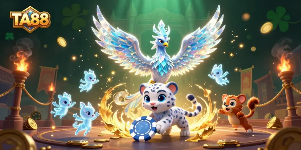 Experience excitement at TA88 with an ice phoenix and snow leopard in a dynamic gaming scene.