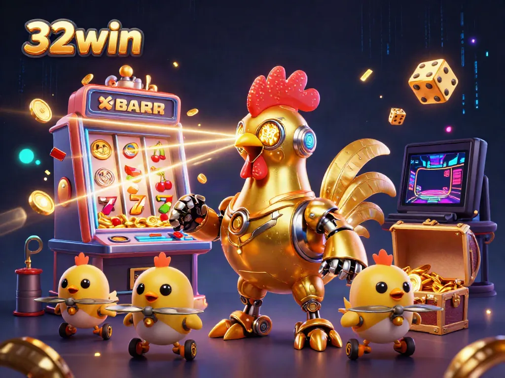Experience thrilling wins at 32win with a vibrant 3D casino scene showcasing exciting game elements and characters.