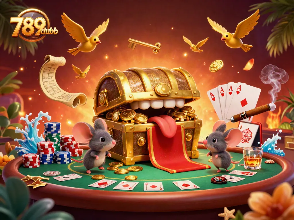 Participate in dynamic gambling action with 789clubb's vibrant casino-themed illustration.