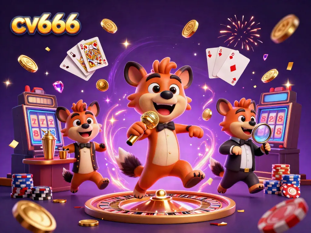 Experience the lively cv666 casino with animated hyenas, sparkling gems, and a vibrant atmosphere.