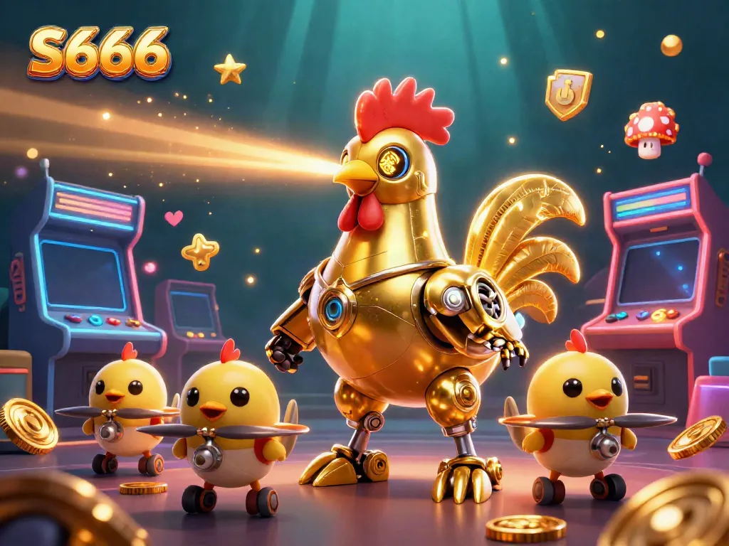 Experience the thrilling gameplay of S666 with a golden rooster robot leading the way.
