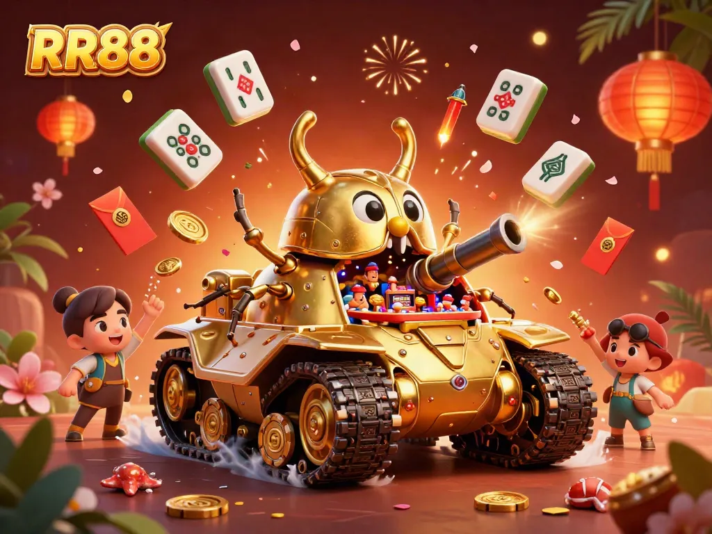 Experience thrilling games at RR88 with a vibrant digital casino scene filled with dynamic elements.