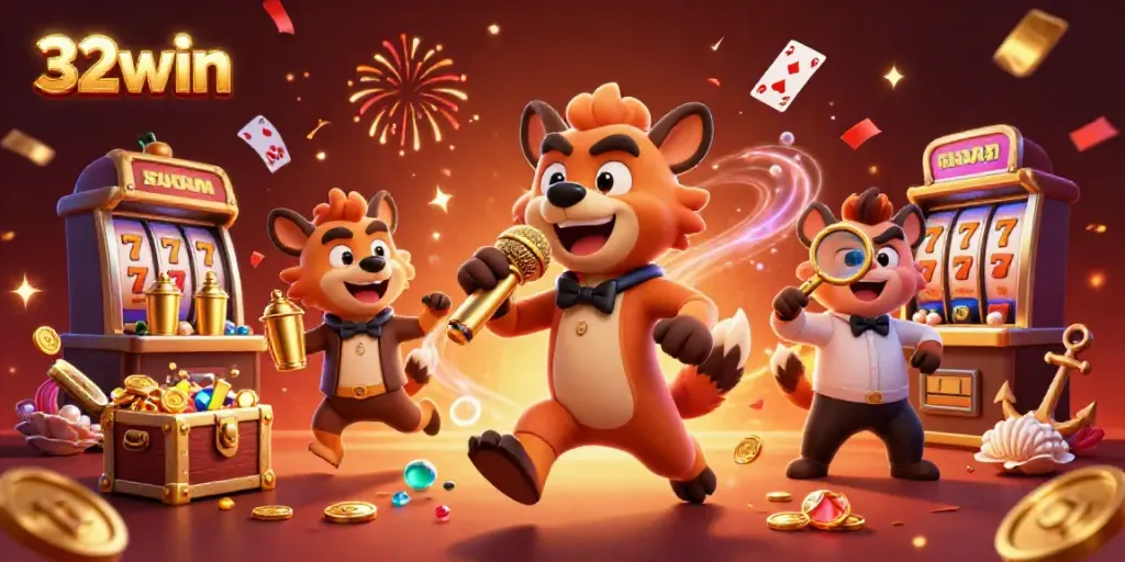 Experience laughter and excitement at 32win casino with hyenas as the fun characters featuring slot machines.