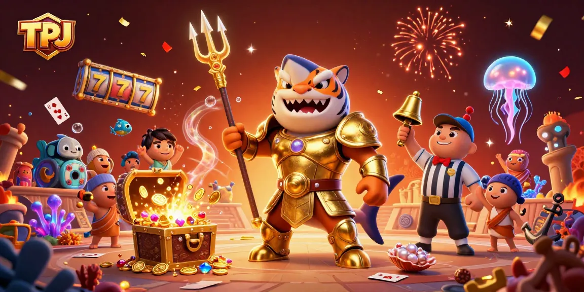 TPJ hosts a thrilling underwater casino battle with a tiger shark and cheering fish in exciting scenes.
