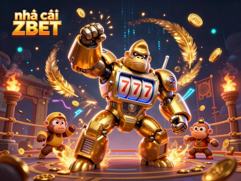 Engage with nhà cái ZBET in an exciting 3D mech casino battle illustration featuring vibrant colors and dynamic elements.