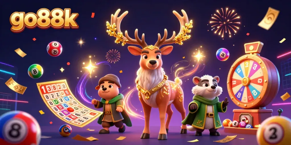 Engage in thrilling gaming action with go88k's vibrant lottery scene featuring colorful elements.
