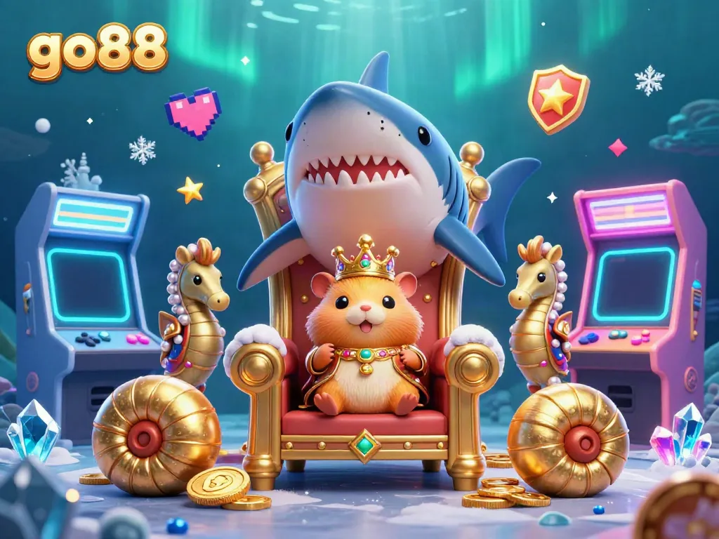 Spin the reels on go88's whimsical underwater gaming world featuring a golden hamster king.