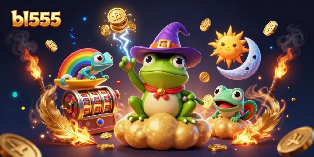 Experience the thrilling gameplay at bl555, featuring vibrant characters, slot elements, and golden action.