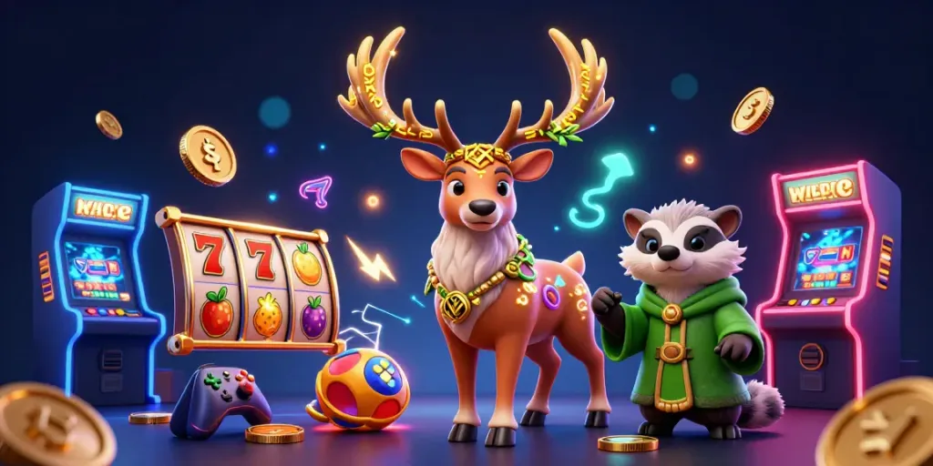 Experience thrilling gaming at 8KBET with vibrant slot machines and magical characters.