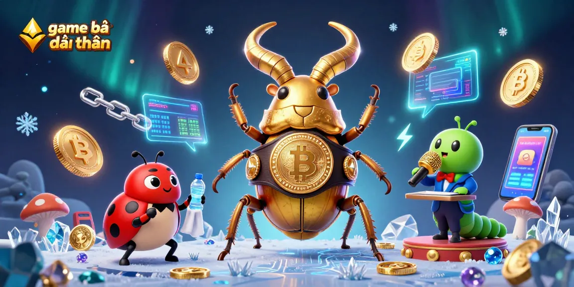 Engage in game bài đổi thưởng with dynamic crypto elements and animated characters in a vibrant scene.