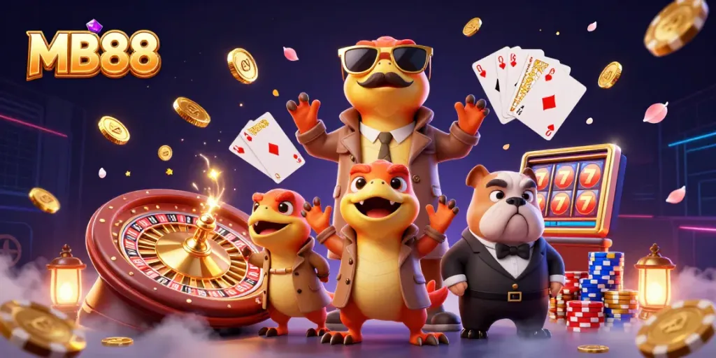 Engage in thrilling casino action with MB88 as cartoon raptors humorously attempt VIP access.