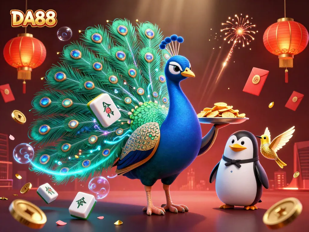 Engage with DA88 through a vibrant 3D casino scene showcasing gaming excitement and vibrant elements.