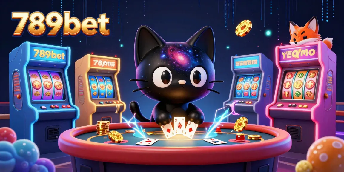 Experience thrilling gameplay at 789bet, featuring vibrant cosmic cat & fox amidst popular casino symbols.