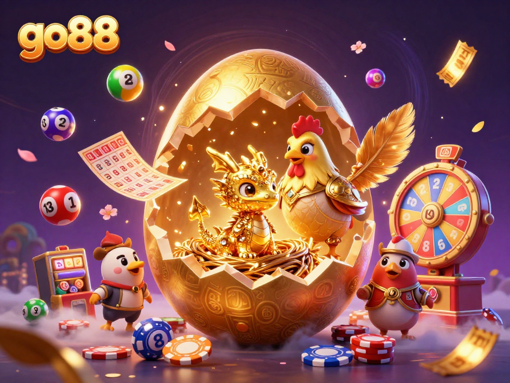 Experience thrilling go88 moments with a dynamic scene of golden characters and casino elements.
