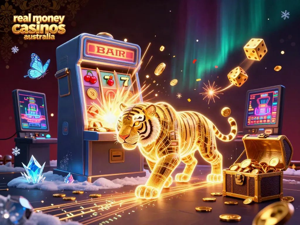 Experience the excitement of real money casinos Australia with this vibrant digital casino illustration.
