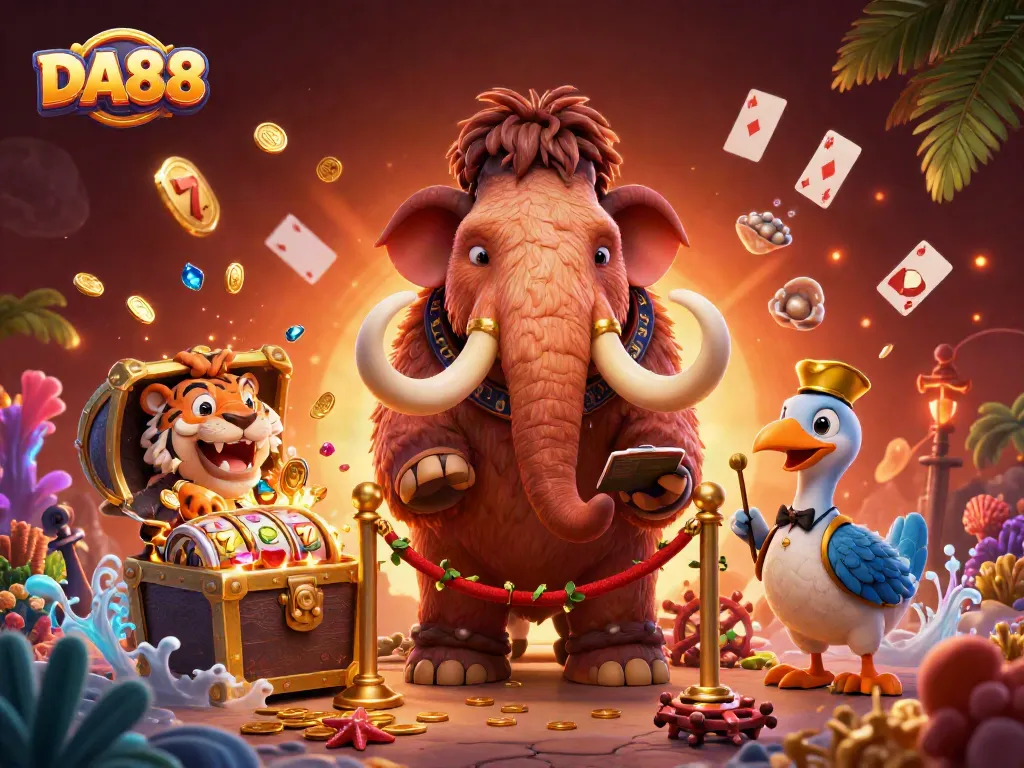DA88 slot experience with cartoon characters checking IDs and jackpot elements for an engaging online casino atmosphere.