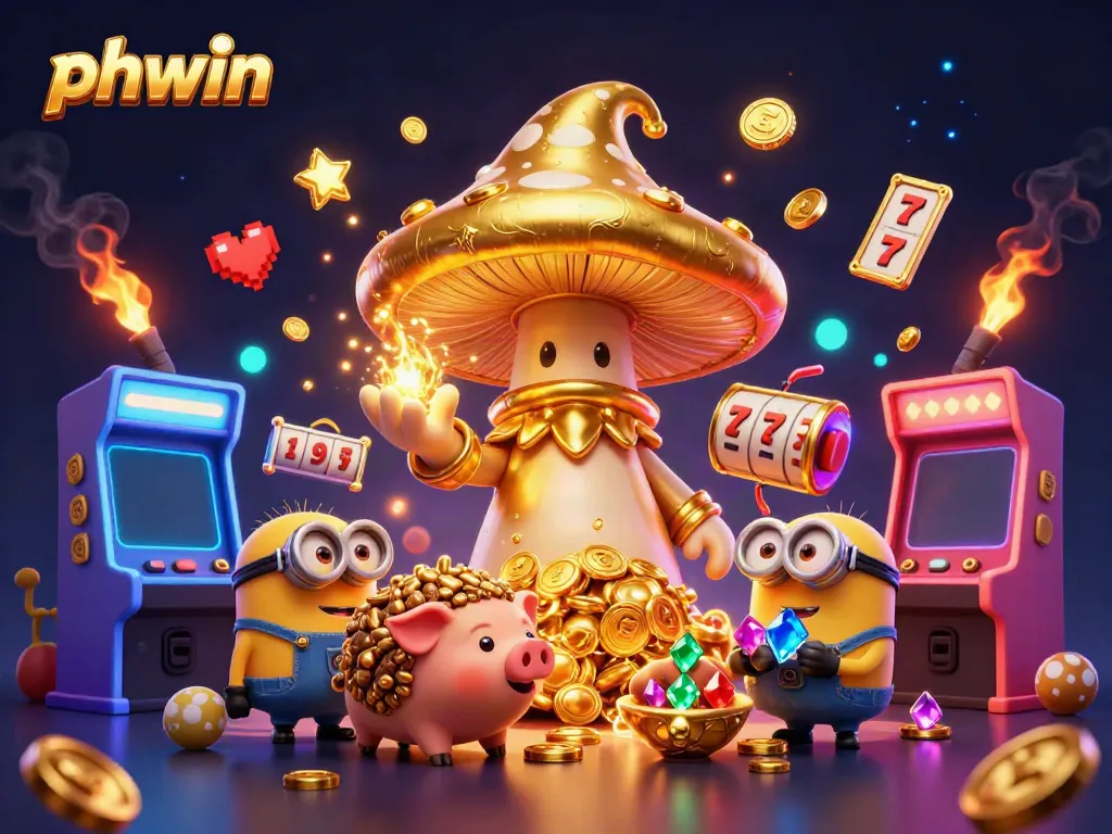 Experience the thrilling magic of phwin online casino with golden elements and vibrant game machines.