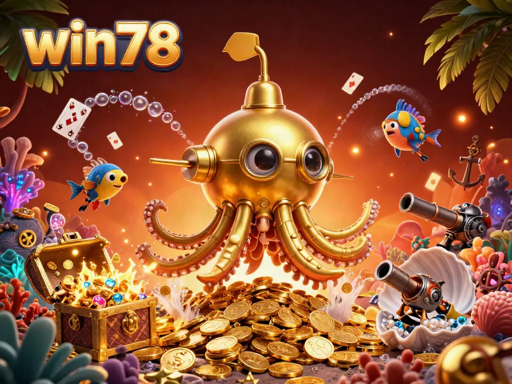 Engage with win78 in this vibrant 3D casino scene filled with underwater treasures and characters.