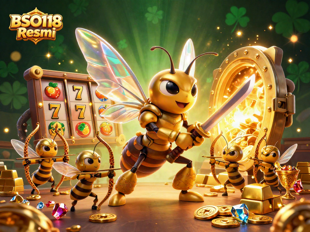 Engage with BSO118 Resmi in an exciting slots-themed casino illustration showcasing dynamic characters and vibrant elements.